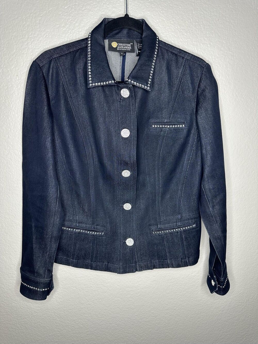 Christine Alexander Jacket Womens Small Blue Rhinestone Crystal Buttons Denim